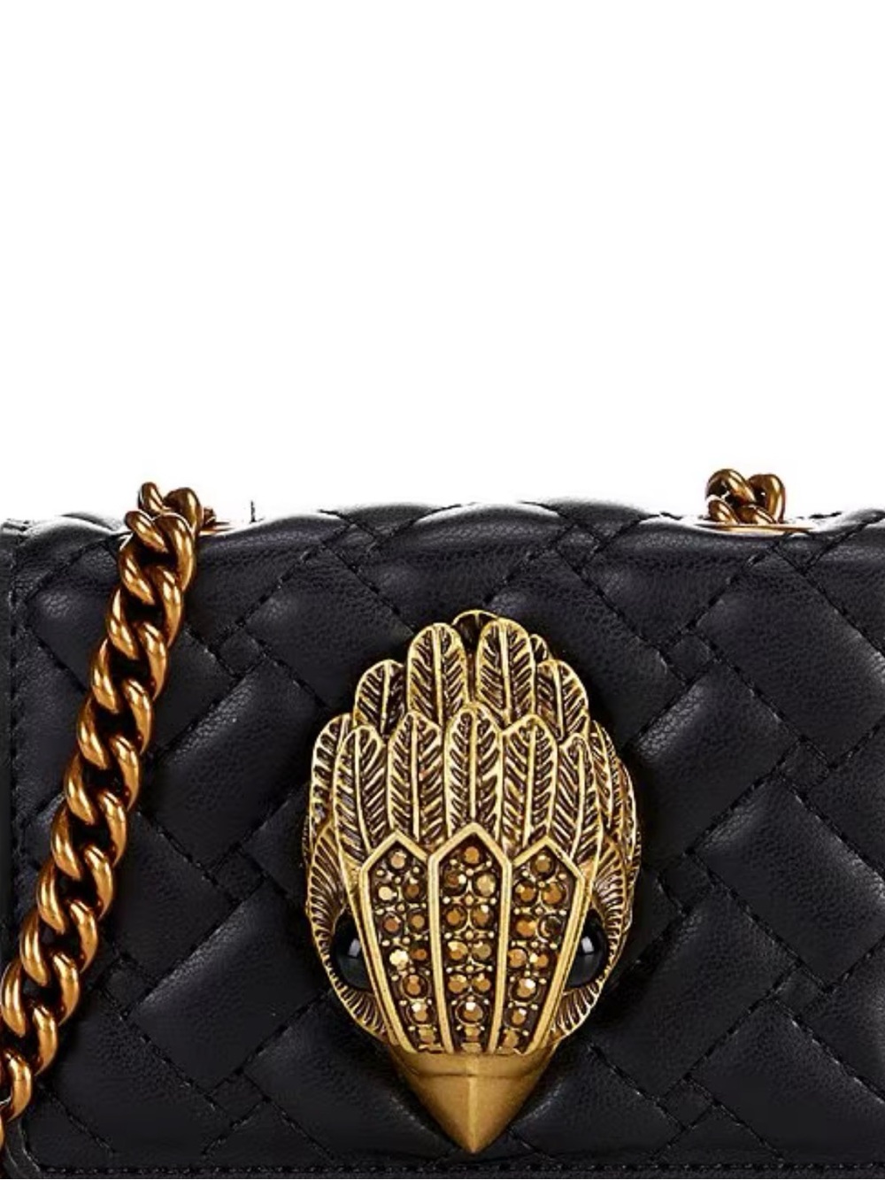 Kurt Geiger Black Quilted Leather Shoulder Bag with Gold Eagle Clasp